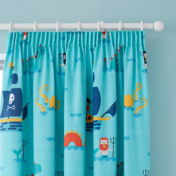 Cosatto Sea Monsters Pencil Pleat Curtains Blue/Red