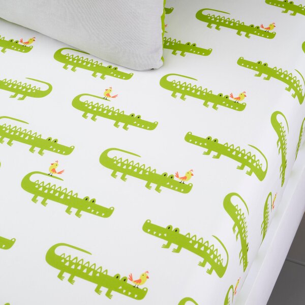 Cosatto Crocodile Smiles Pack of 2 100% Cotton Fitted Sheets White/Green