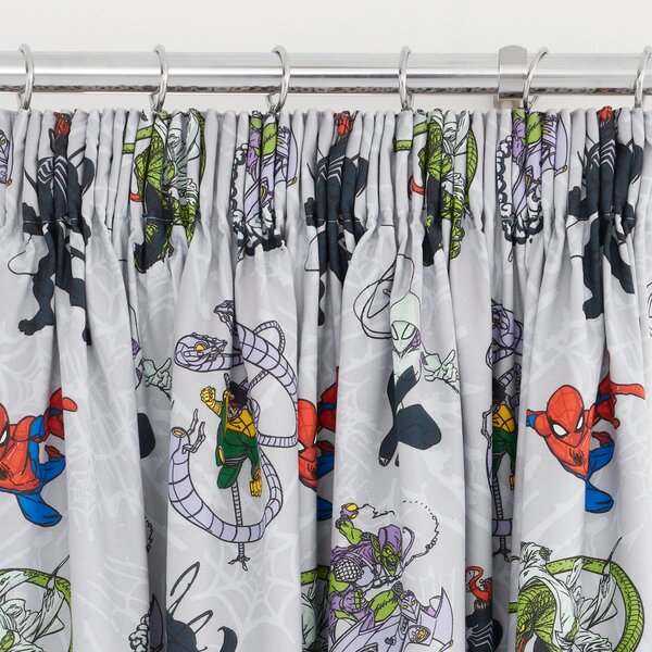 Marvel Spider-Man Thermal Blackout Pencil Pleat Curtains Grey, Blue and Red