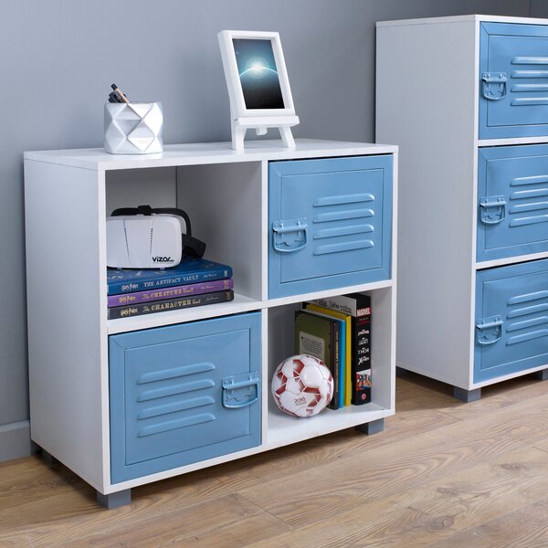 Blue 4 Cube Metal Cabinet Blue and White