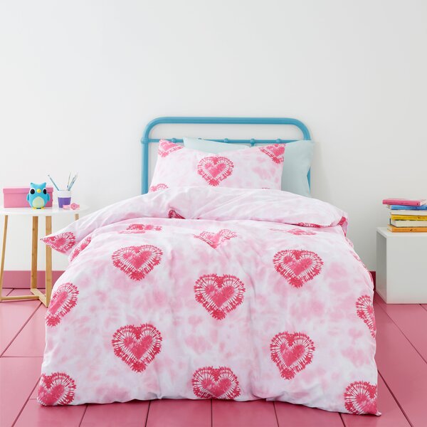 Tie Dye Hearts Duvet Cover and Pillowcase Set Pink