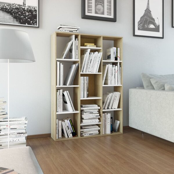 Room Divider/Book Cabinet White and Sonoma Oak 100x24x140 cm Engineered Wood