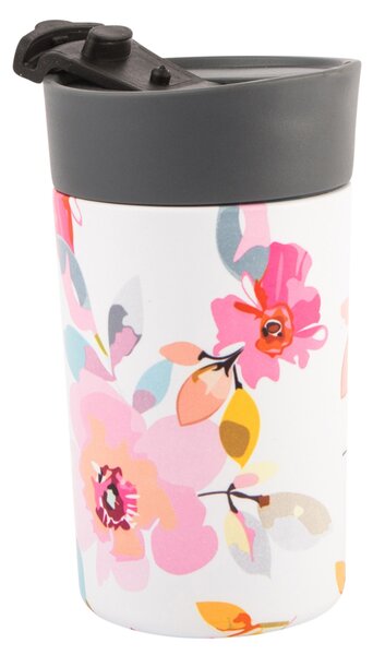 Gardenia White Floral Insulated 300ml Travel Mug White, Pink and Green