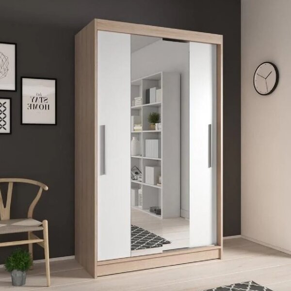 Nichols Wooden Wardrobe With 2 Sliding Doors In Oak And White