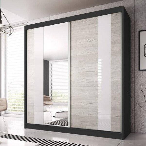 Mesa 183cm Mirrored Wardrobe And 2 Sliding Doors In Matt Black