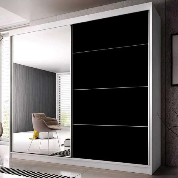 Mesa 183cm Mirrored Wardrobe And 2 Sliding Doors In White Black Gloss