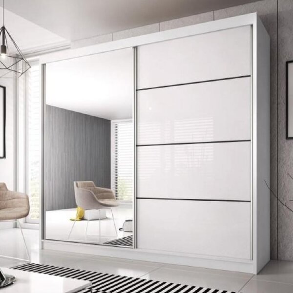 Mesa 183cm Mirrored Wardrobe And 2 Sliding Doors In White Gloss