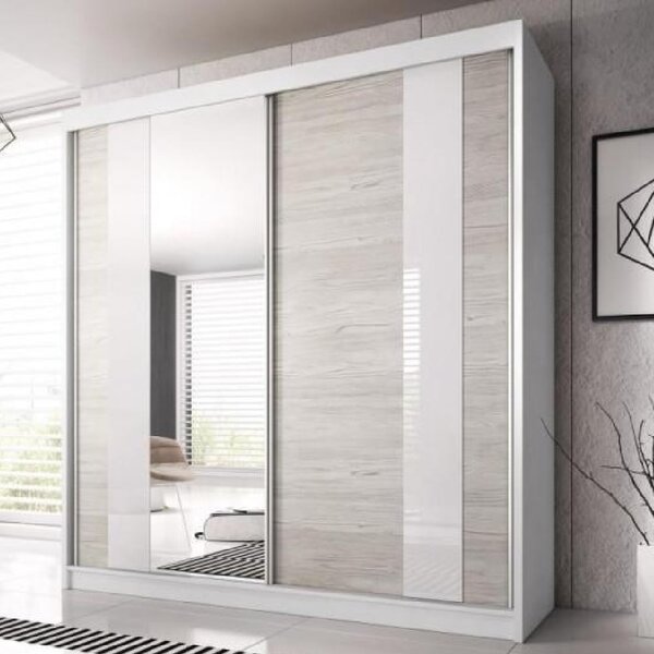 Mesa 183cm Mirrored Wardrobe And 2 Sliding Doors In Matt White