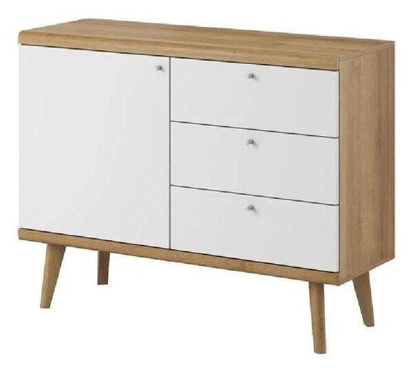 Pasco Wooden Sideboard With 1 Door 3 Drawers In Matt White Oak