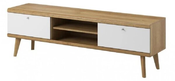 Pasco Wooden TV Stand With 2 Shelves In Matt White And Oak