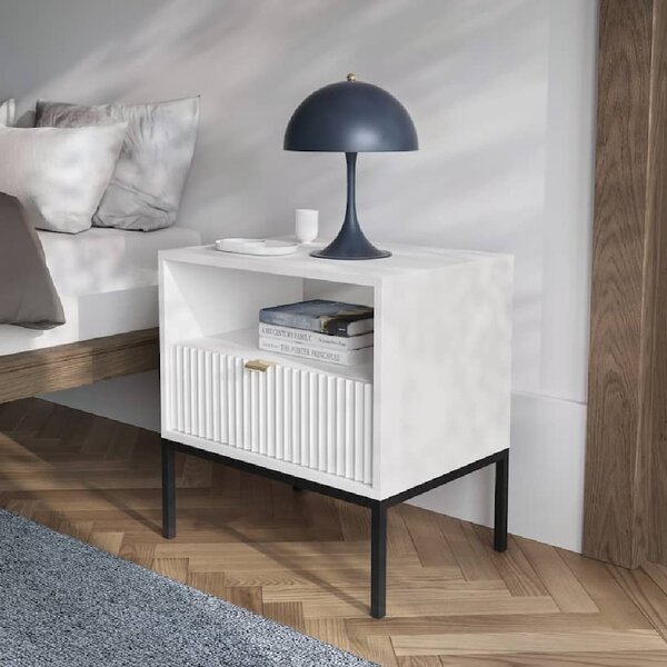 Napa Wooden Bedside Cabinet With 1 Drawer In Matt White