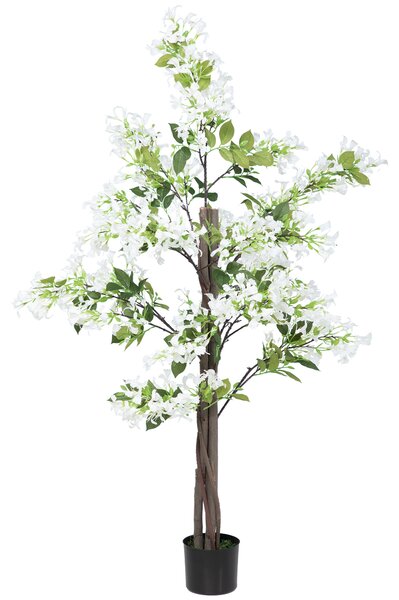 HOMCOM Artificial Honeysuckle Plant in Pot, Fake Floral Decor with Curved Boots for Indoor Outdoor Use, 15x15x150cm, White and Green
