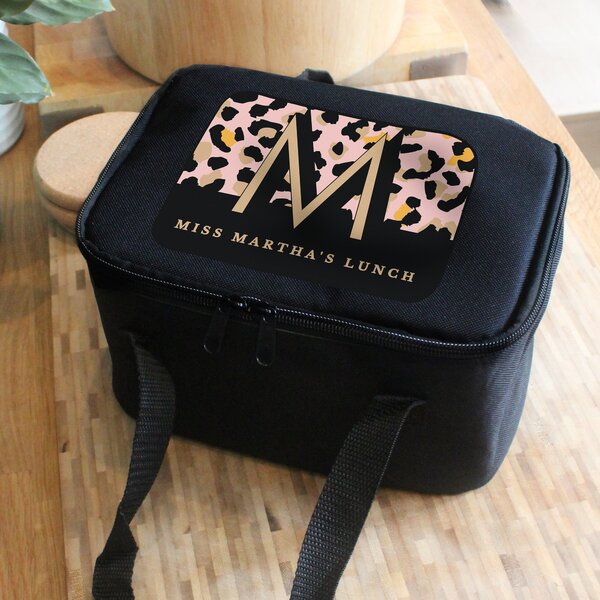 Personalised Leopard Print Black Lunch Bag Black