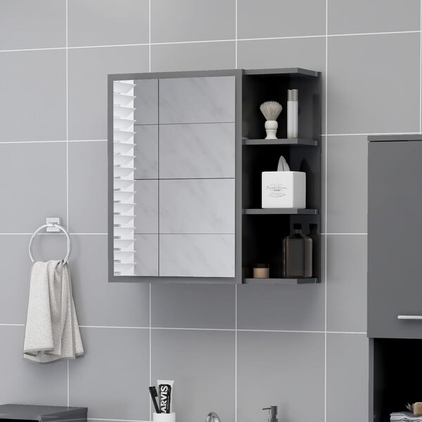 Bathroom Mirror Cabinet High Gloss Grey 62.5x20.5x64 cm Engineered Wood