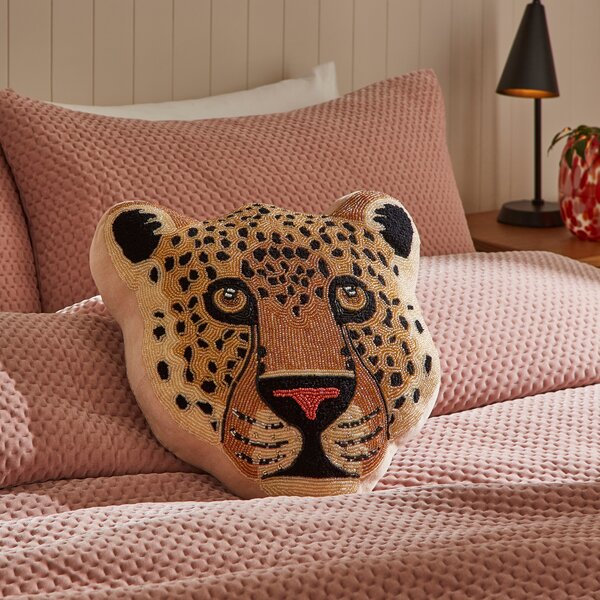 Beaded Leopard Shaped Cushion Gold