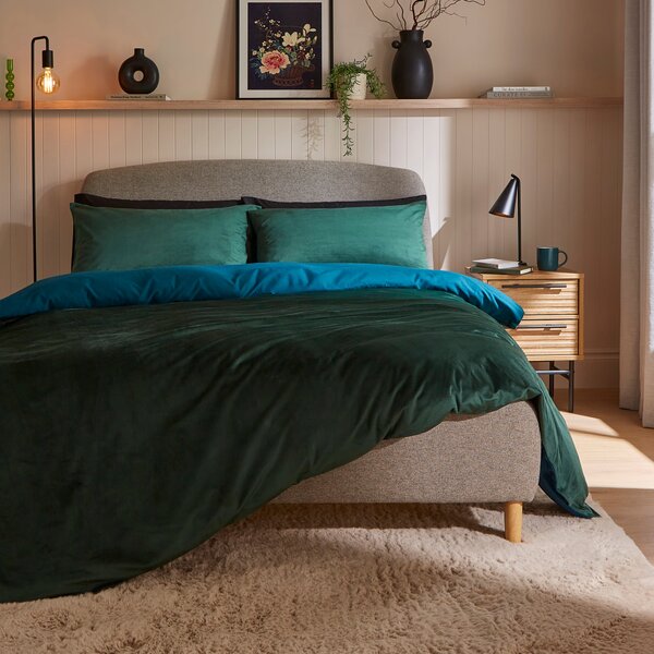 Clayton Velour Duvet Cover and Pillowcase Set Emerald