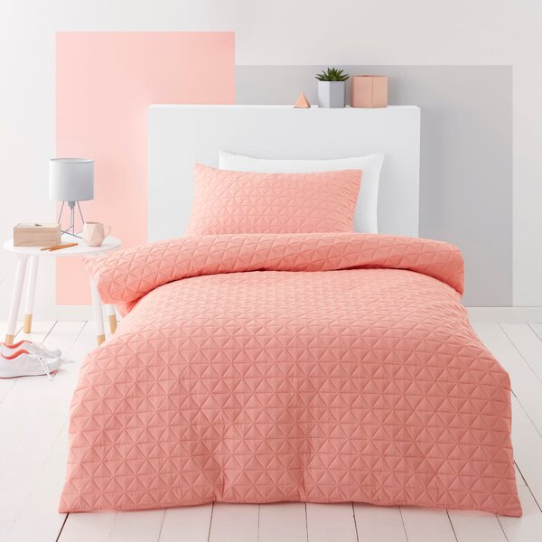 Coral Geo Pinsonic Quilted Duvet Cover and Pillowcase Set Coral