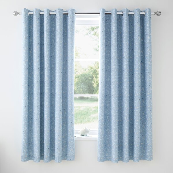 Blue Doodle Dino Thermal Blackout Eyelet Curtains Blue