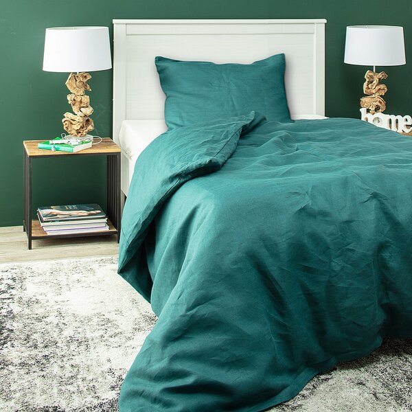 Linen bed clothing 150x200 emerald green