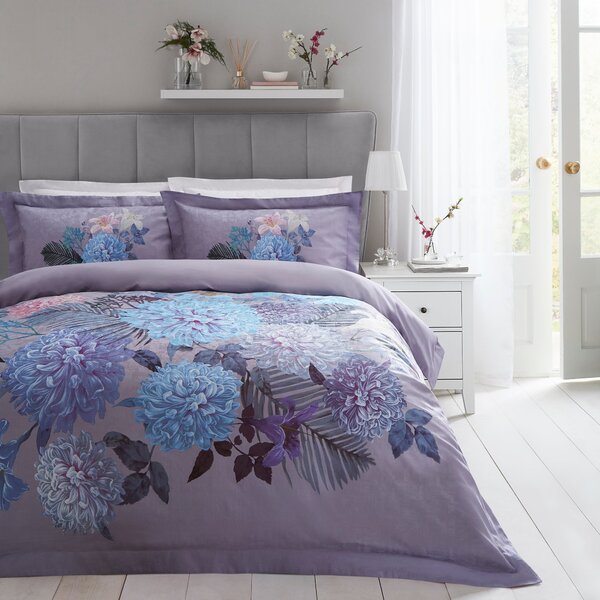 Dorma Faringdon Reversible 100% Cotton Duvet Cover and Pillowcase Set Purple