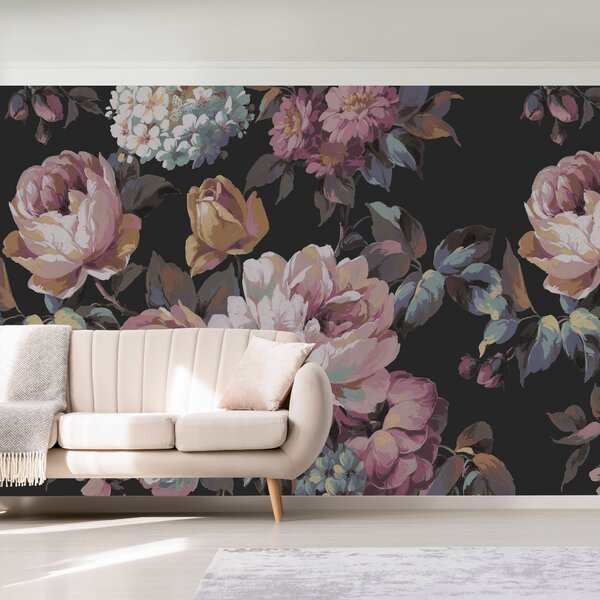 Floral Wall Mural Black