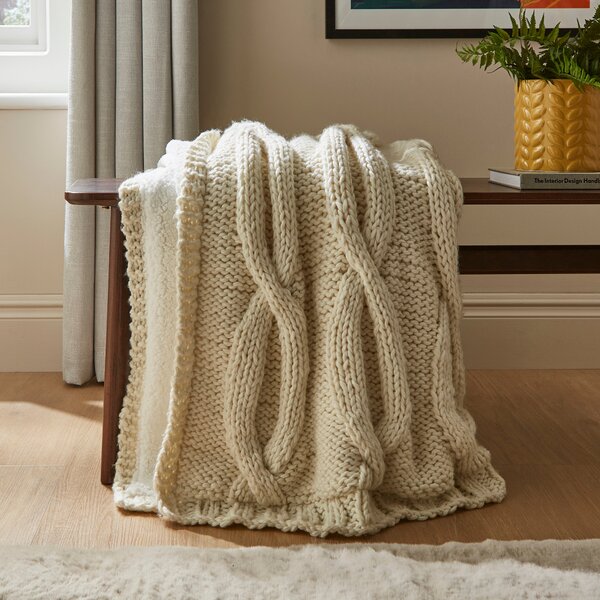 Cable Knit Throw 130cm x 170cm Cream