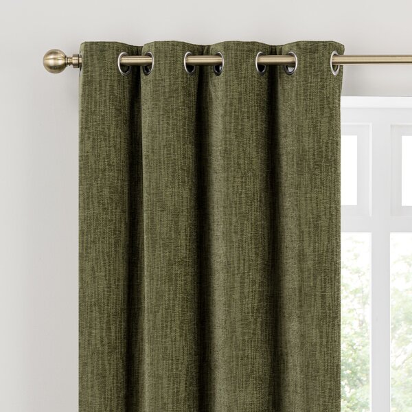 Chenille Ultra Blackout Eyelet Curtains Olive