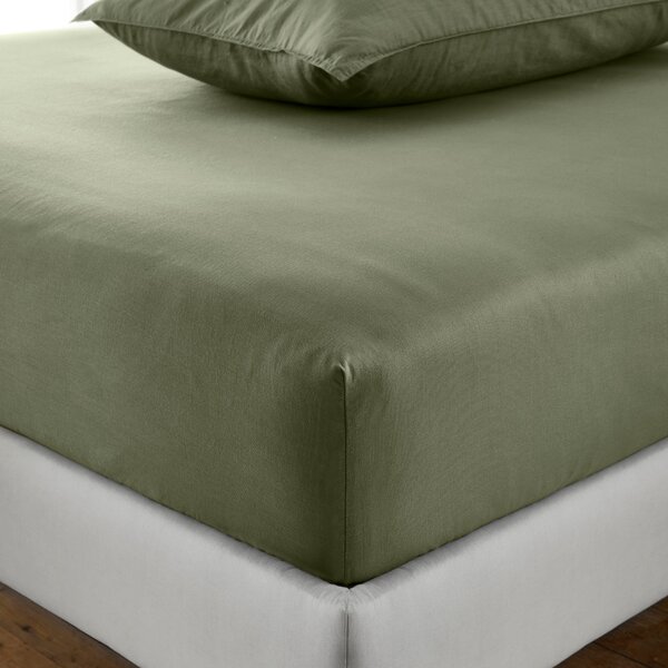 Soft Washed Recycled Cotton Fitted Sheet Olive (Green)