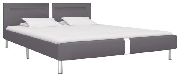 Bed Frame with LED without Mattress Grey Faux Leather 150x200 cm King Size