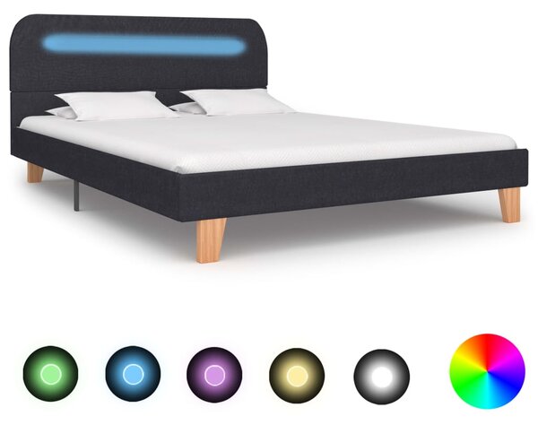Bed Frame with LED Dark Grey Fabric 135x190 cm Double