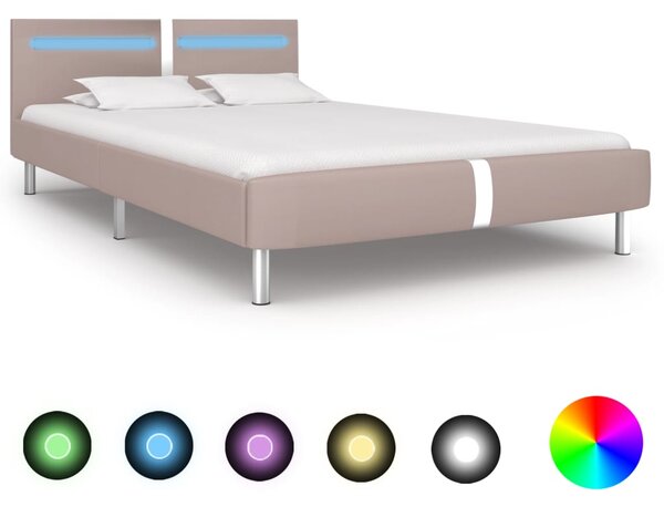 Bed Frame with LED Cappuccino Faux Leather 135x190 cm Double