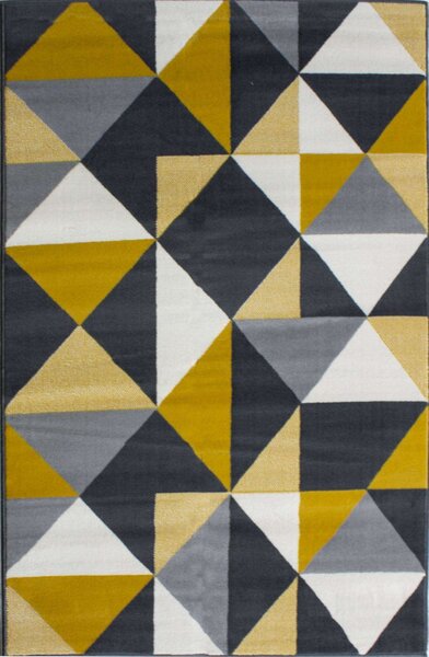 Yellow Grey Diamond Geometric Living Room Rug - Milan - 60cm x 110cm