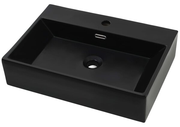 Basin with Faucet Hole Ceramic Black 60.5x42.5x14.5 cm