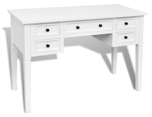 White Writing Desk with 5 Drawers