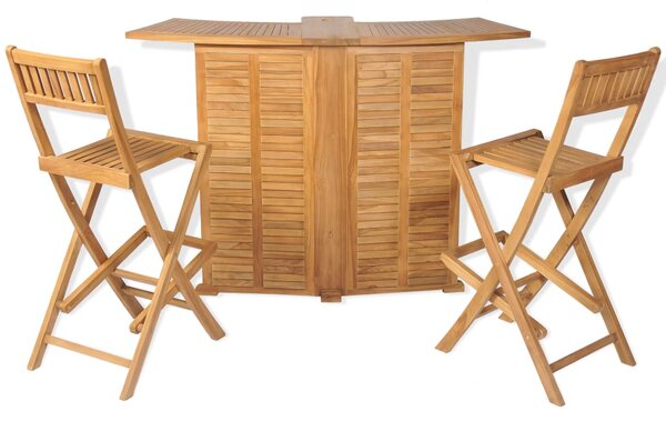 3 Piece Bistro Set with Folding Chairs Solid Teak Wood