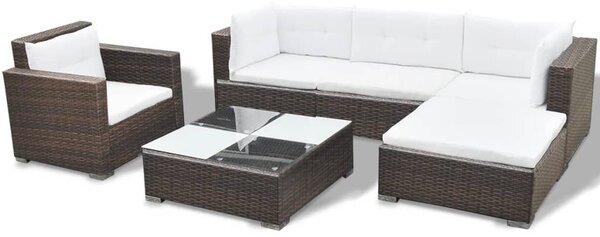 6 Piece Garden Lounge Set with Cushions Poly Rattan Brown