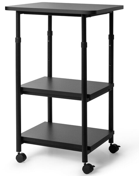 3 Tier Height Adjustable Printer Stand / Wheeled Occasional Table-Black