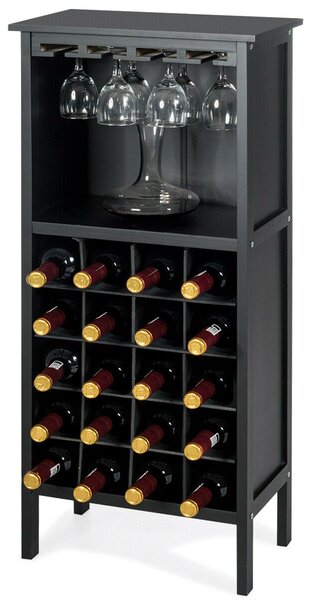 Wine Rack 20 Bottles Wood Holder Display-Black