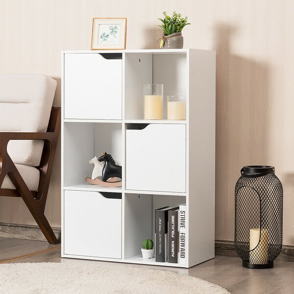 White Modern Open and Closed 6 Cube Shelving Unit