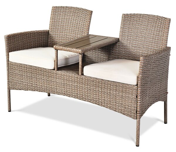 Outdoor 2 Seater Rattan Chair Middle Tea Table Padded Cushions