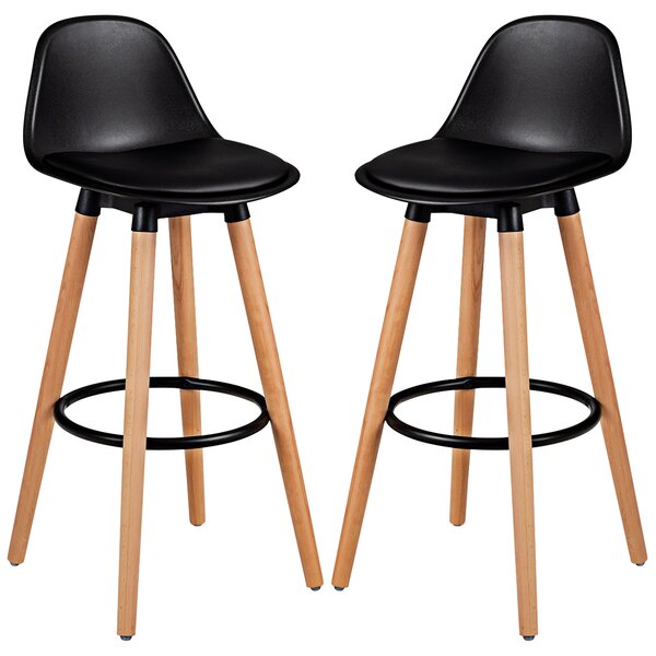 2 x PU Leather Bar Stool with Footrest-Black