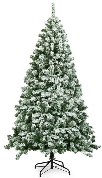 6ft Snow Flocked Hinged Pine Foldable Christmas Tree with Stand