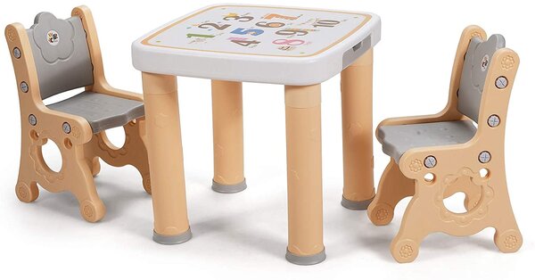 Costway Height Adjustable Children Activity Table and Chair Set with Drawer-Natural