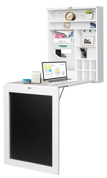 Multi-Function Folding Wall-Mounted Drop-Leaf Table with Chalkboard-White