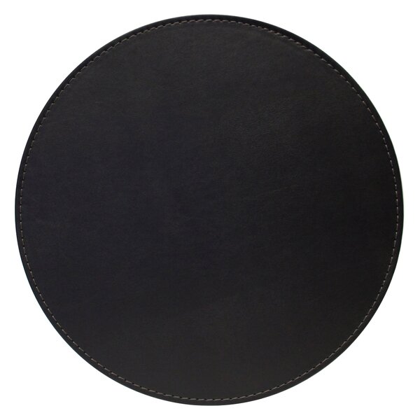 Set of 4 Black & Grey Faux Leather Reversible Round Placemats Black