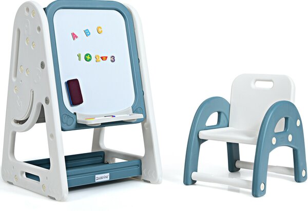 Costway Children's Art Easel and Study Desk with Chair-Blue