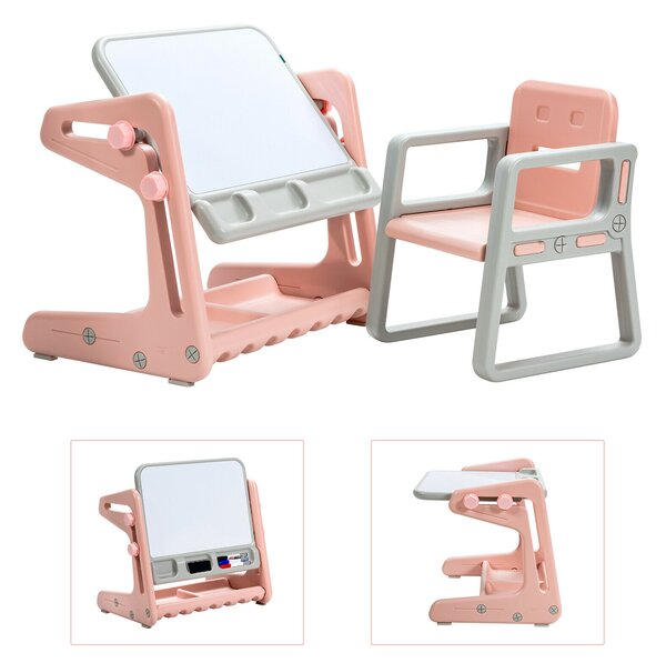 Costway Children's Art Easel / Table and Chair Set with Ample Storage Space