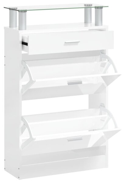 Shoe Cabinet High Gloss White 63x24x104 cm Engineered Wood