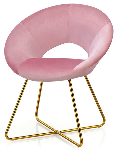 Velvet Leisure Vanity Chair with Metal Legs-Pink