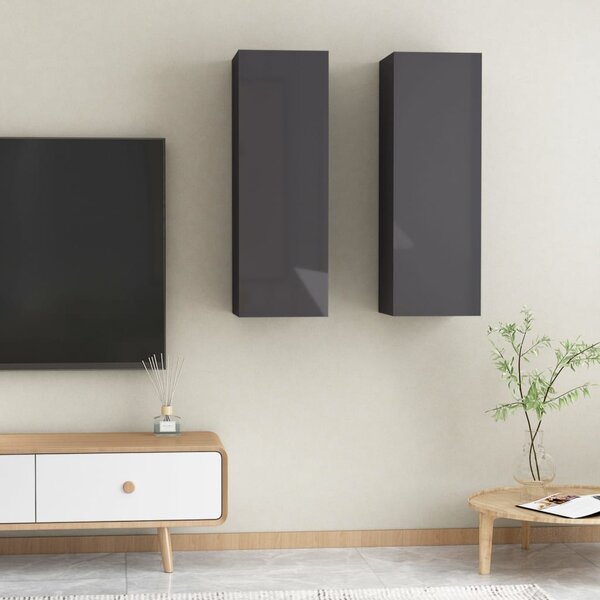 TV Cabinets 2 pcs High Gloss Grey 30.5x30x90 cm Engineered Wood